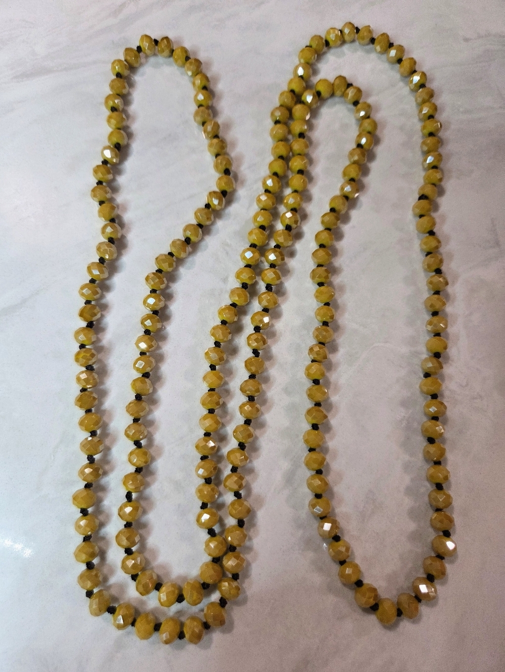 Mustard Colored Long Faceted Bead Necklace - Women Jewelry